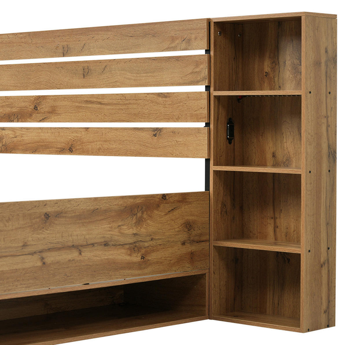 POLSTERBETT aus Holz und Metall 180x200 cm in Eiche mit LED & USB-C - Eichefarben, Holz (180/200cm) - Modfu