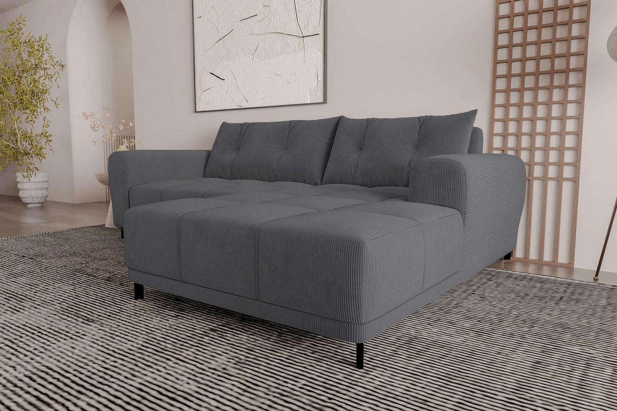 ECKSOFA Massimo Cordstoff Graphitfarben inkl. Schlaffunktion Rechts - Schwarz/Graphitfarben, Textil/Metall (246/177cm) - 99rooms