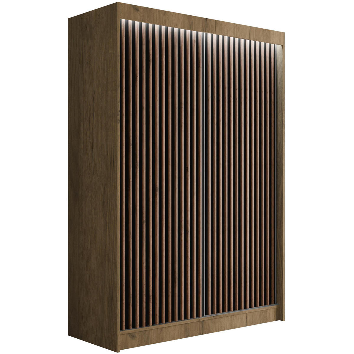 KLEIDERSCHRANK mit LED, Lamel-Schiebetüren VILANv2 - 150 cm Eiche Kraft + Lamelle Eiche Wotan - Hellbraun/Eiche Wotan, Holzwerkstoff (150/215/61cm) - ALTDECOR