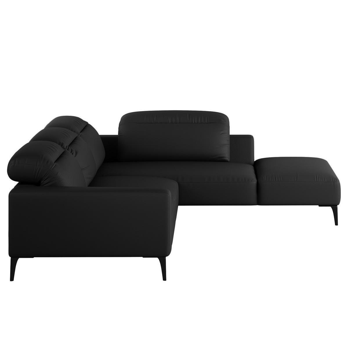 ECKSOFA mit Ottomane - Schwarz, Leder/Metall (263/238cm) - home24