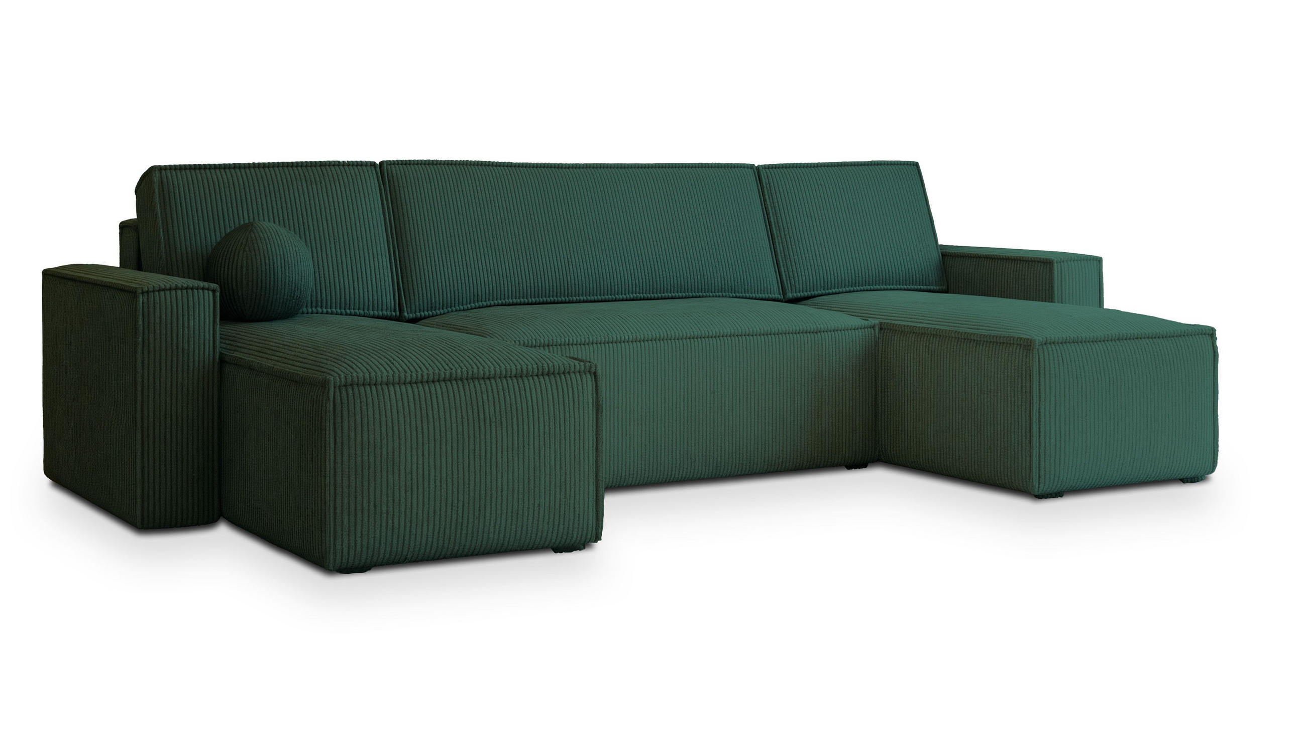 WOHNLANDSCHAFT PESANO P Grün Kordstoff mit Schlaffunktion - Grün, Holz (306/85/140cm) - MASSENO