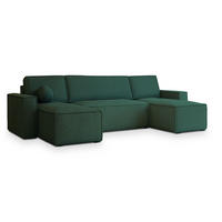 WOHNLANDSCHAFT PESANO P Grün Kordstoff mit Schlaffunktion - Grün, Holz (306/85/140cm) - MASSENO