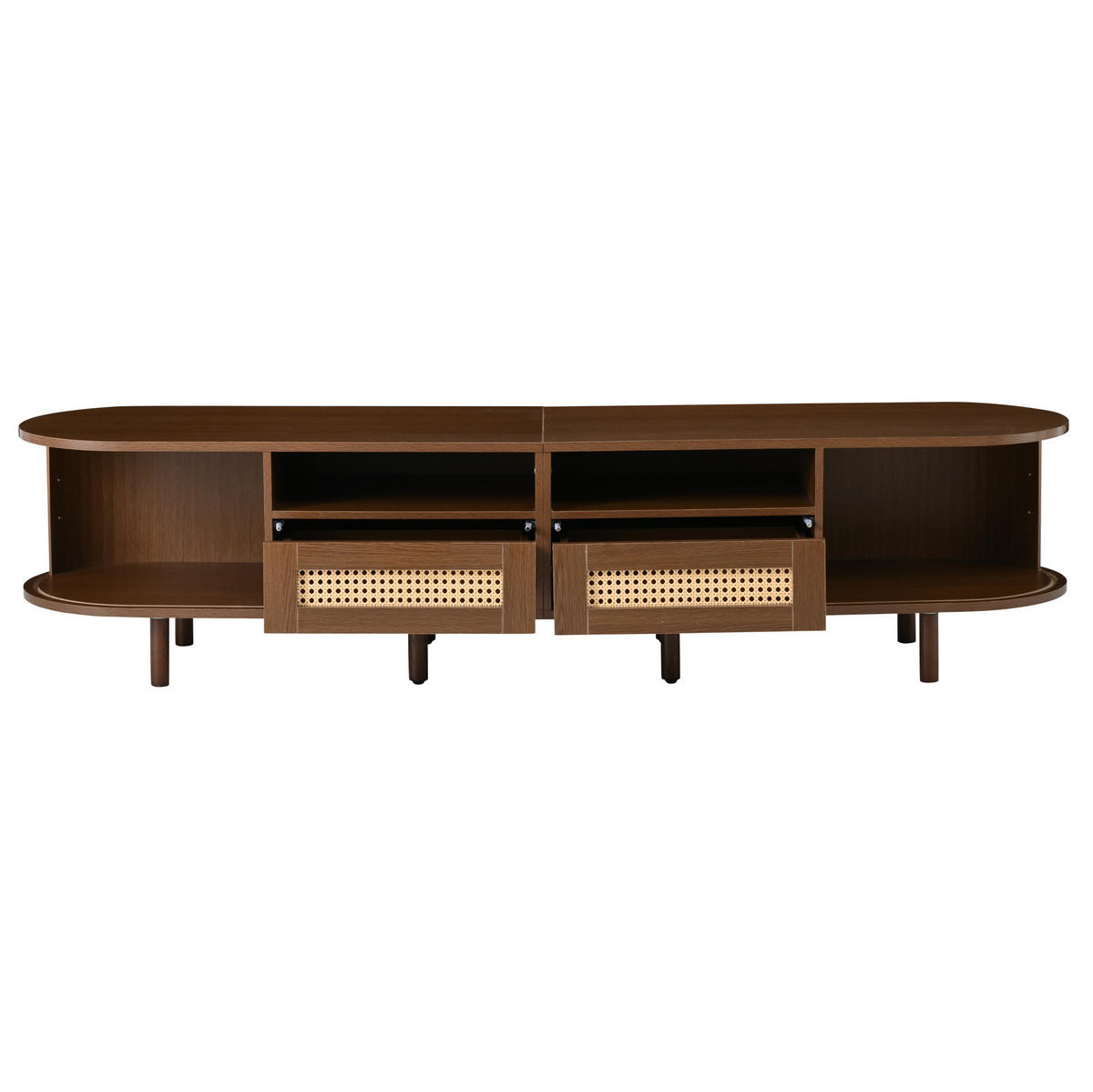 TV-LOWBOARD 170/40/40 cm mit 2 Schubladen, 2 Schiebetüren und Rattan-Optik aus MDF/Metall/Massivholz, Dunkle Eiche - Braun, Holzwerkstoff (170/40/40cm) - Redom