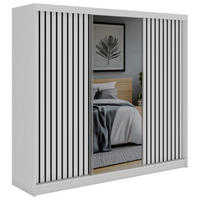 SCHWEBETÜRENSCHRANK mit Spiegel LAOS - 240 - Weiß - Schwarz Lamellen - Alufarben/Schwarz, Holzwerkstoff/Metall (240/216/61cm) - MKS