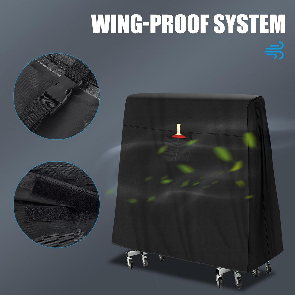 TISCHTENNISPLATTEN-ABDECKUNG Wasserdicht 600D Oxford 270 x 150 cm - Schwarz, Textil (150/185/270cm)