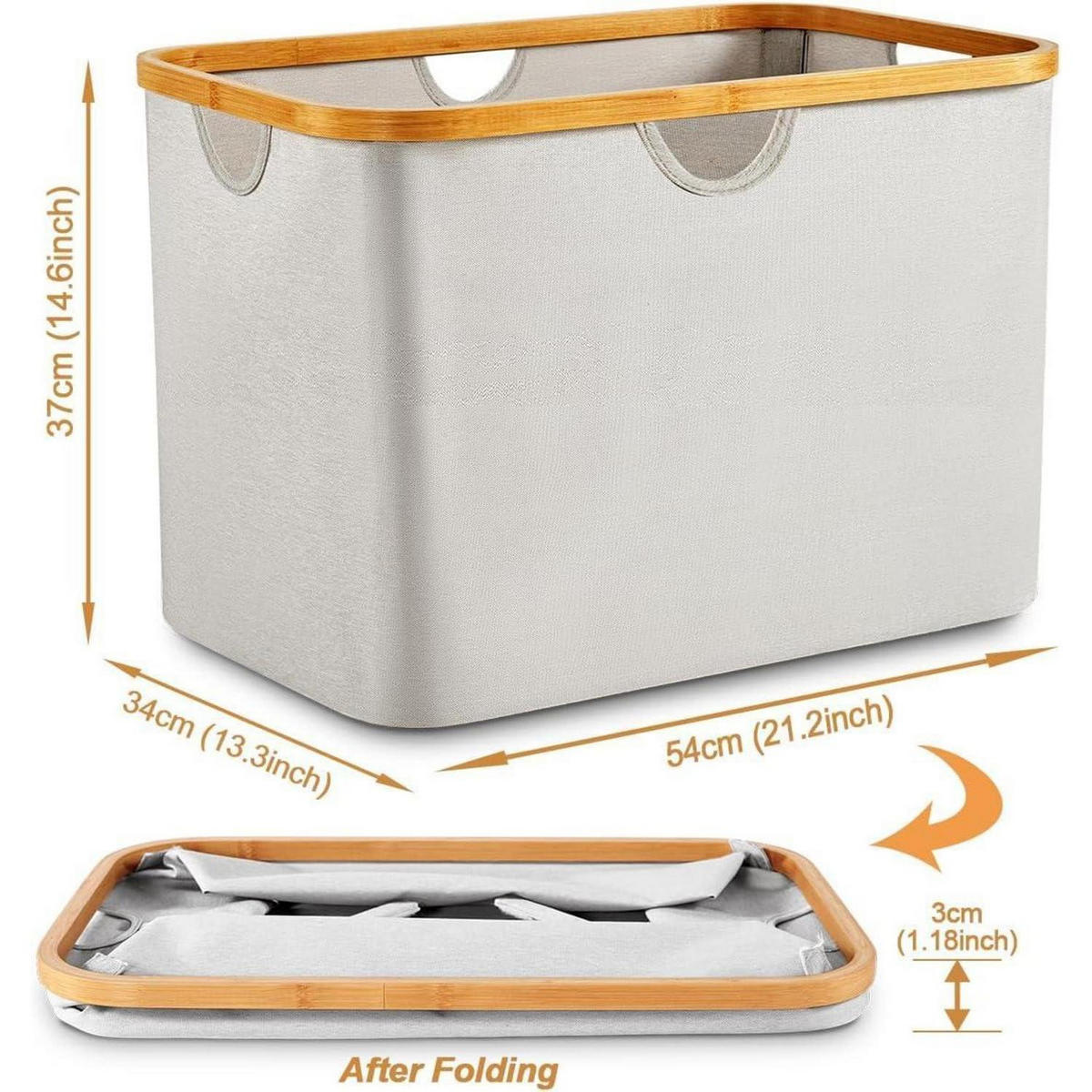 WÄSCHEKORB 68L Beige Stoff Bambus Faltbar mit Henkel - Beige, Naturmaterialien (34/37/54cm)