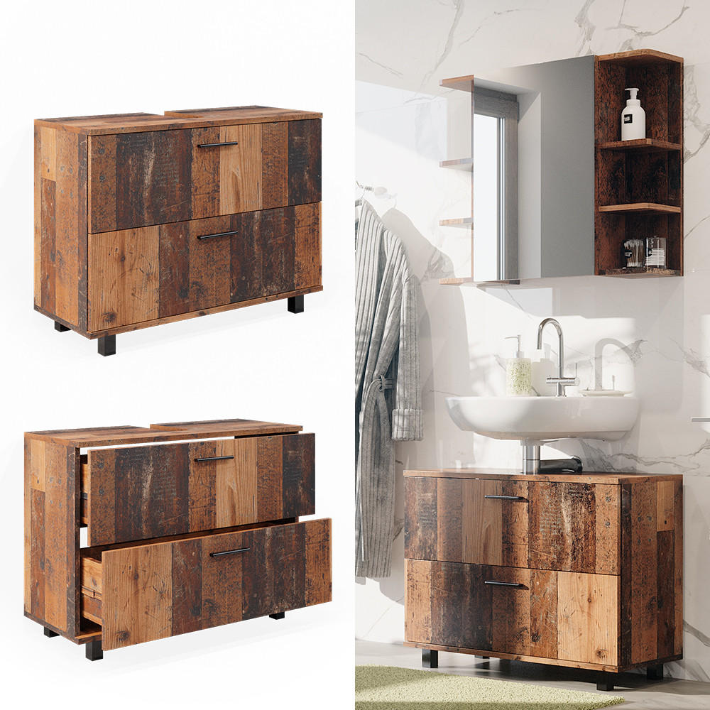 WASCHBECKENUNTERSCHRANK Ilias Eiche rustikal 80 x 60 cm mit 2 Schubladen - Wildeiche, Holzwerkstoff (80/60.8/33cm) - Vicco