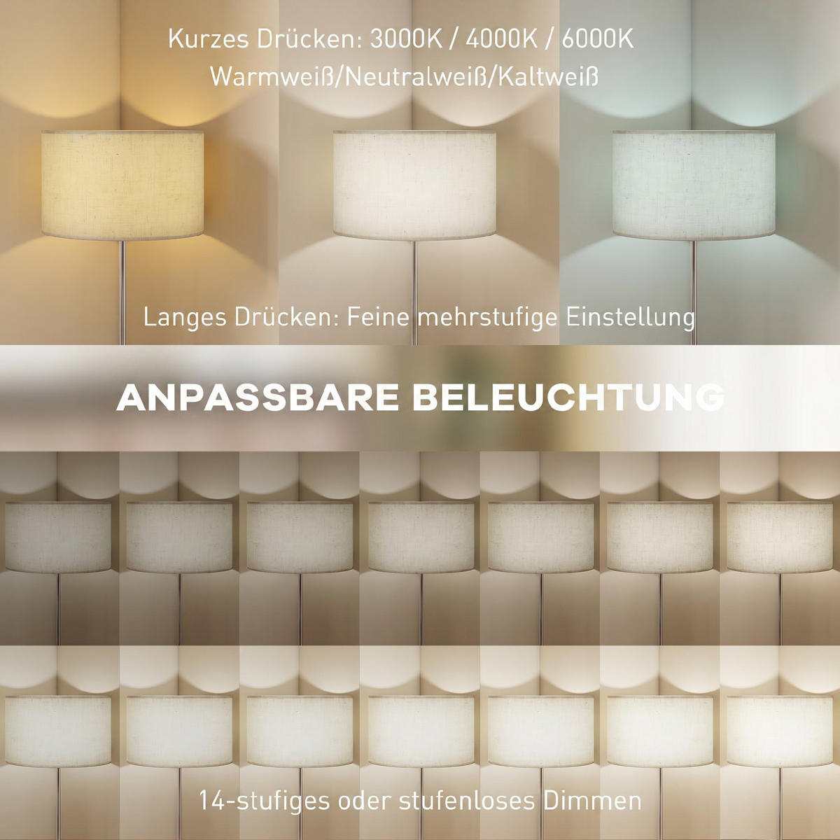 STEHLEUCHTE Stahl, Leinenstoff Beige - Beige, Metall (40/40/168cm) - HOMCOM