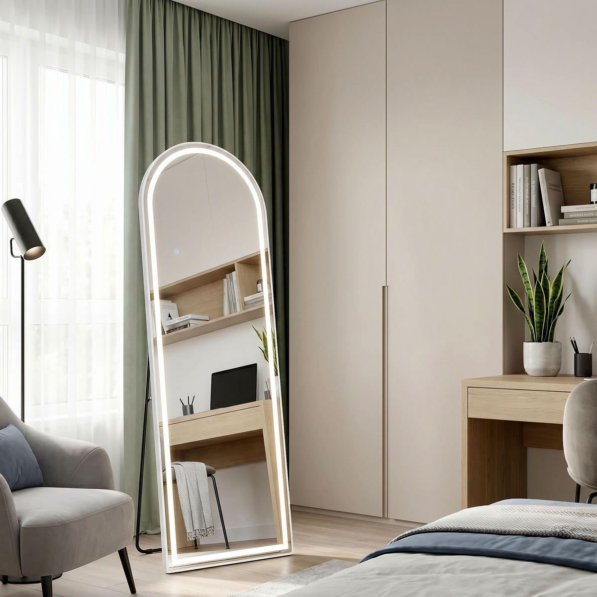 SPIEGEL Rea Led Orbit 50x160cm White - Weiß, Kunststoff (50/160/3cm) - REA