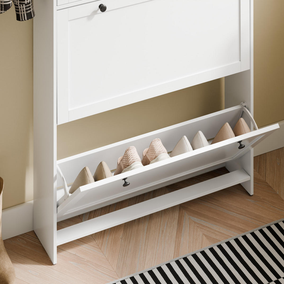 SCHUHKIPPER Schmal mit Schublade, Weiß 80x107x19 cm - Weiß, Holzwerkstoff (80/107/19cm) - SoBuy