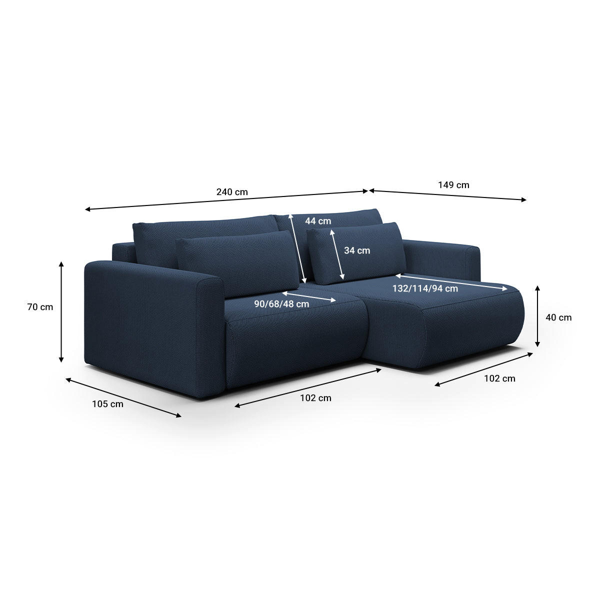 ECKSOFA Evy 3 Sitzplätze Blau - Blau, Holz (240/149cm) - Petits-meubles