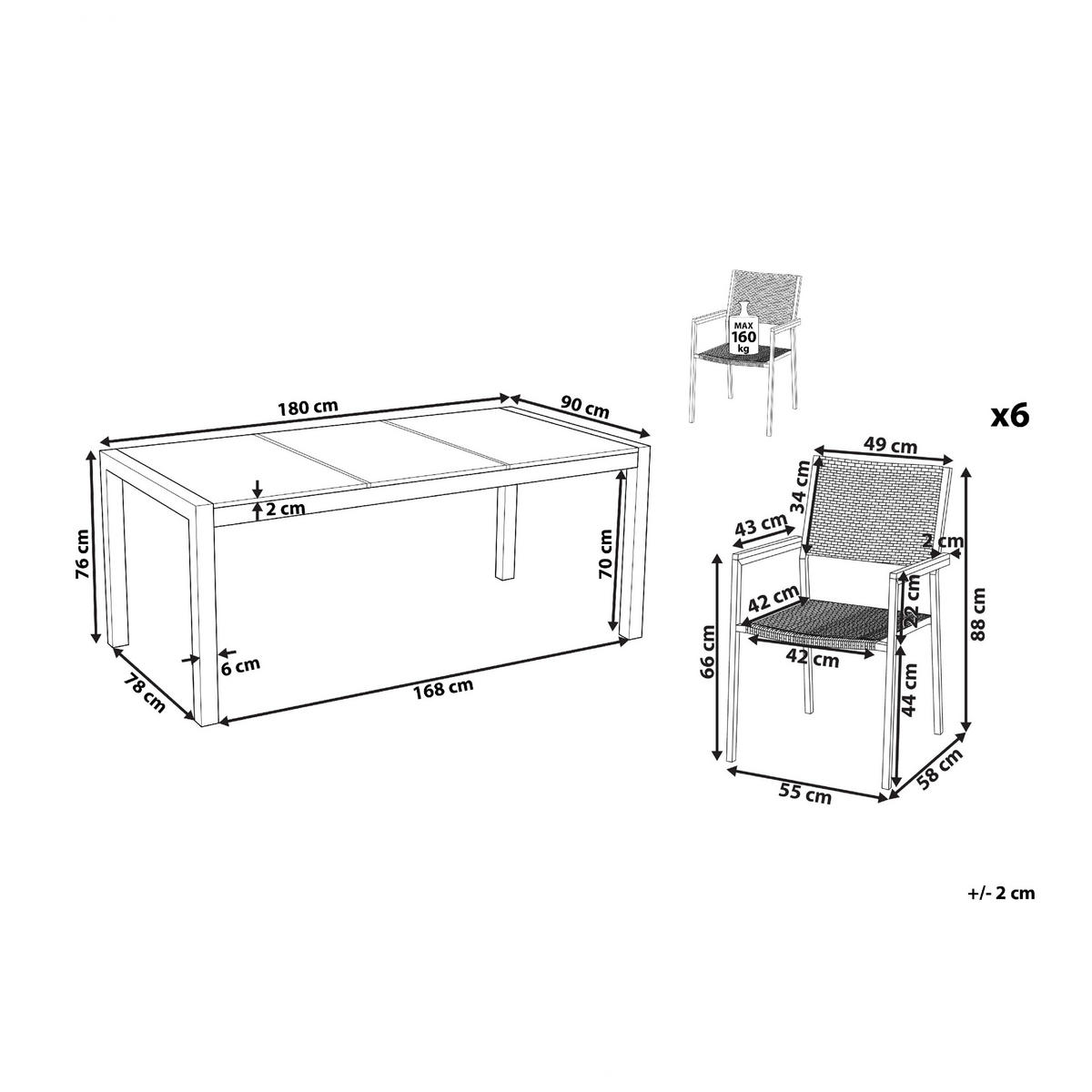 GARTENMÖBEL SET 6-Sitzer Keramik-Glas Granit Optik Rattan schwarz Cosoleto/Grosseto - Silberfarben/Schwarz, Glas - Beliani