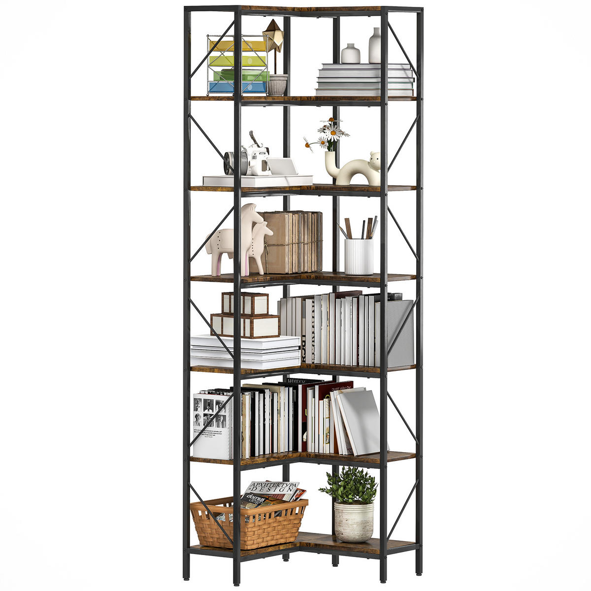 REGAL DE-15529 7-stufig, L-Form, 60/60/198 cm Rustikalbraun - Braun, Holzwerkstoff (60/198/60cm) - ComfortXL