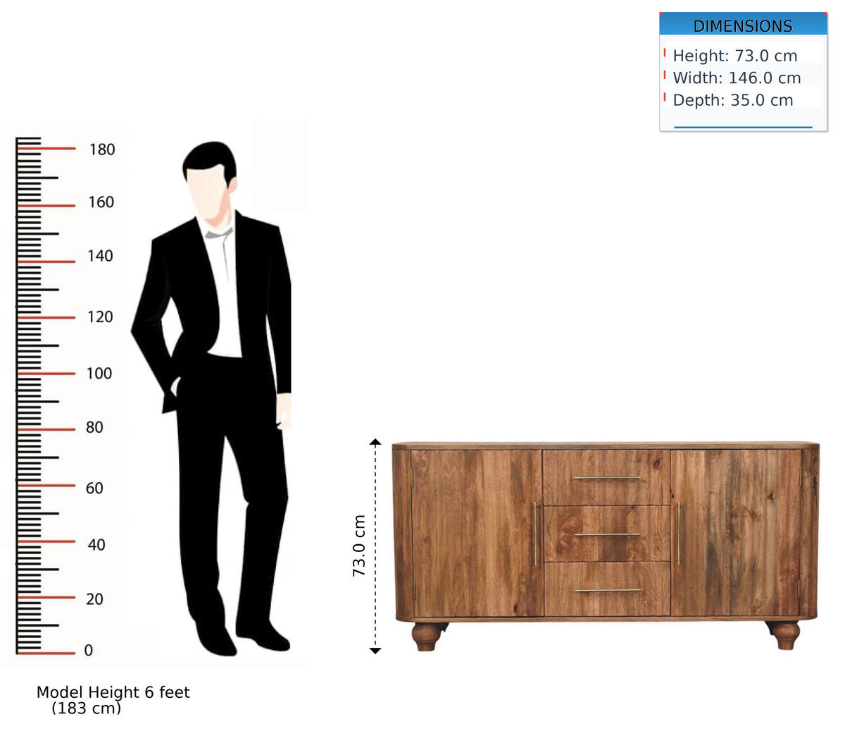 SIDEBOARD mit Golden-Teak-Finish, 3 Schubladen, 2 Innenablagen, 2 Türen, braun - Braun, Holz (146/73/35cm) - Artisan Furniture