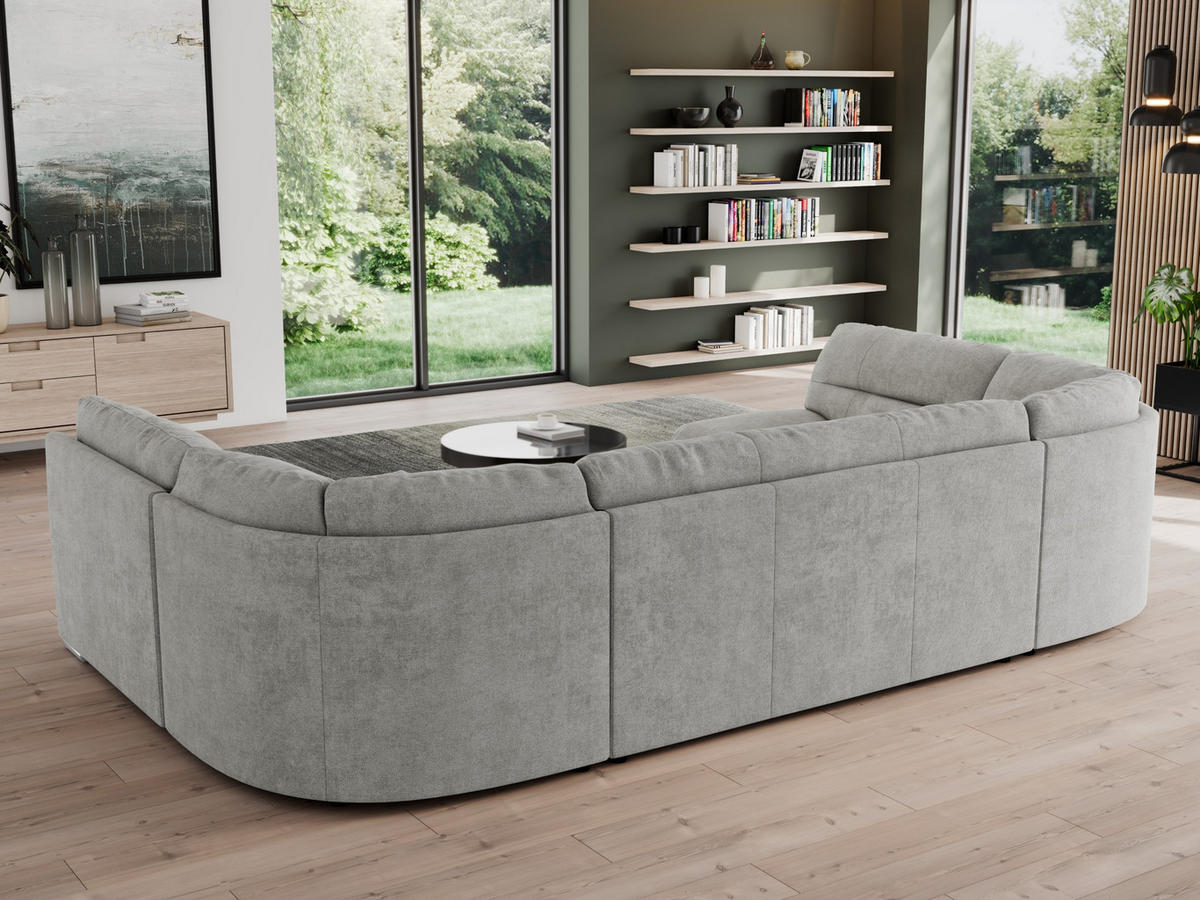 WOHNLANDSCHAFT MORBIDO U Hellgrau Struktur - Silberfarben/Hellgrau, Textil/Metall (340/93/206cm) - MKS