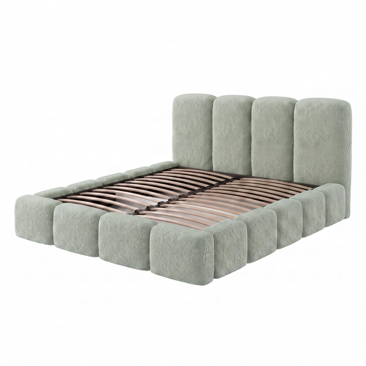 POLSTERBETT SUENO MAXI 160x200 cm in Mintgrün, gepolstertes Kopfteil, Metalllattenrost, Bettkasten, Bouclé-Stoff - Naturfarben/Mintgrün, Holz/Textil (160/200cm) - Muffo