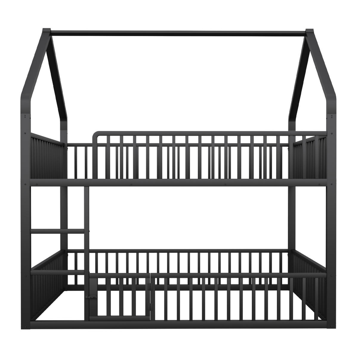 ETAGENBETT aus Metall 140x200 cm Schwarz in Hausform mit Frontleiter und Tür - Schwarz, Metall (140/200cm) - IVMEU