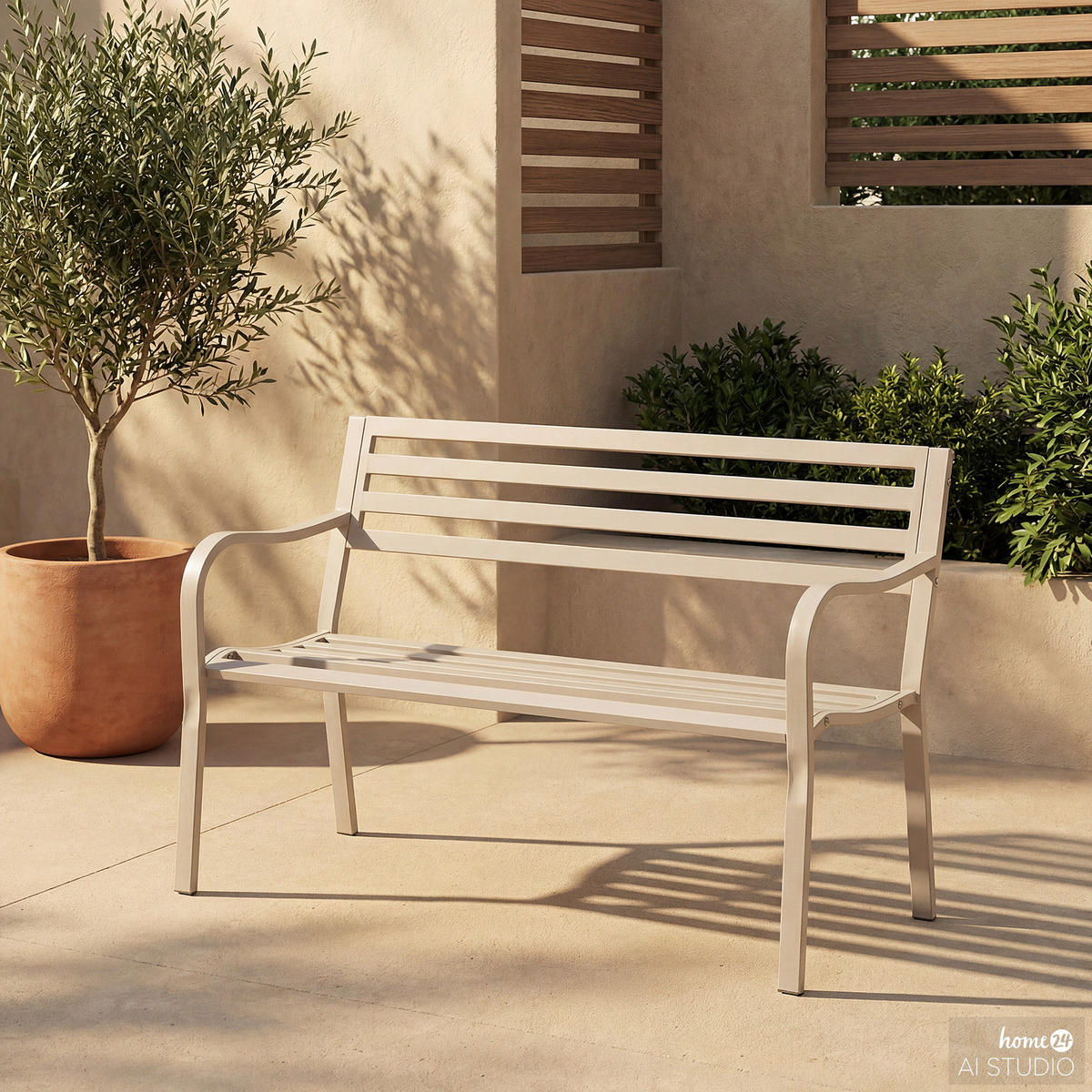 GARTENBANK - Stahl - Beige, Metall (128/81/56cm) - home24