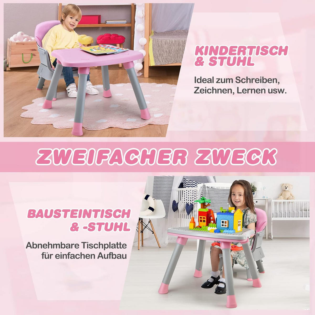 BABYHOCHSTUHL Pink - Pink, Kunststoff (58/98/58cm) - COSTWAY