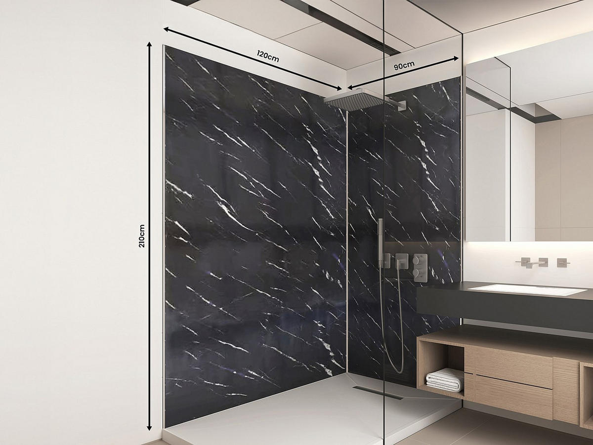 WANDPANEELE für Dusche - 120 cm x 90 cm - plastik - schwarz Eneko - Schwarz, Kunststoff/Metall (120/210/90cm) - Vente-Unique