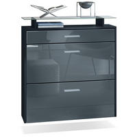 SCHUHSCHRANK Malea Front in Grau Hochglanz - Grau, Holzwerkstoff (89/96/23cm) - Vladon