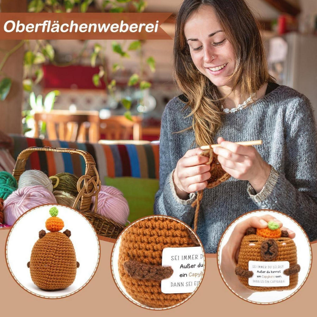 KUSCHELTIER Capybara gehäkelt braun - Braun, Textil (1/1cm)