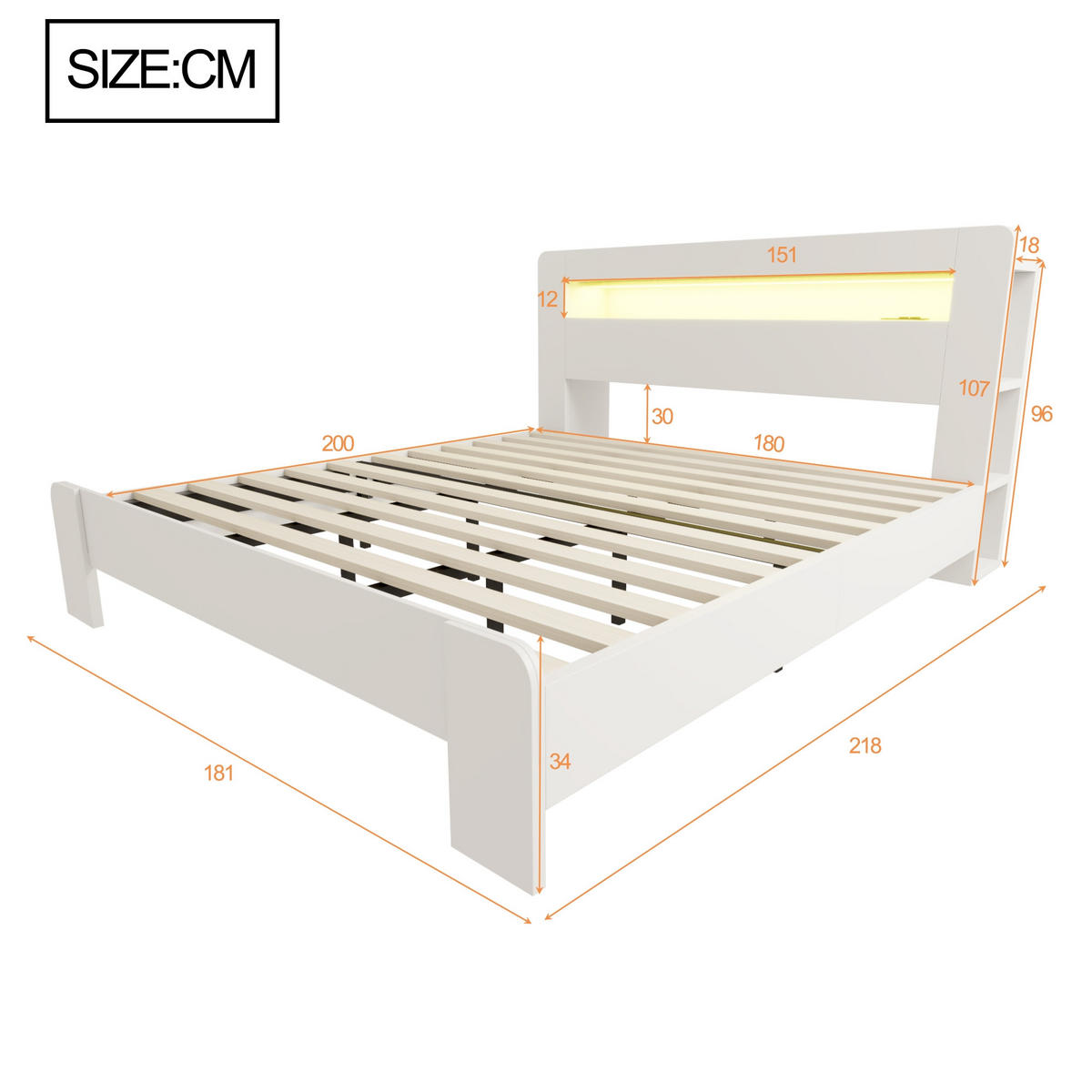 POLSTERBETT 180/200 cm Weiß mit LED-Beleuchtung und integrierte Steckdosen - Weiß, Holz (180/200cm) - Oxeza