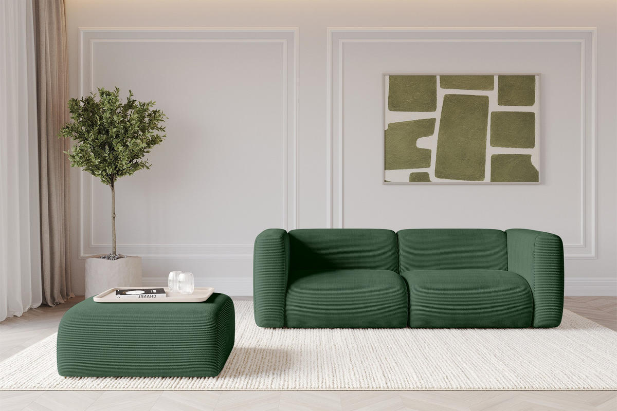 POUF MIRA-PUF 91x89x40 Grün cm Cord Modular Sitzhocker - Salbeigrün/Schwarz, Holzwerkstoff/Kunststoff (91/40/89cm) - ALTDECOR