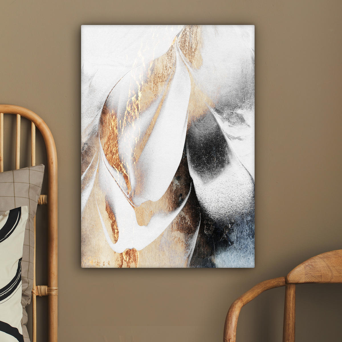 LEINWANDBILD Luxus - Abstrakt - Gold - Weiß 60x80 cm - Goldfarben, Textil (60/80cm) - MuchoWow