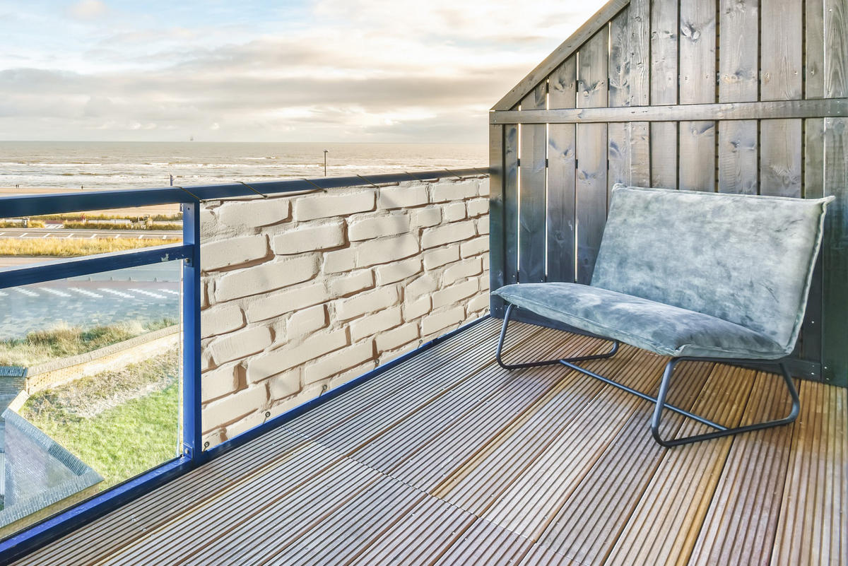 BALKON-SICHTSCHUTZ Ziegel - Wand - Licht - Weiß - Creme, Kunststoff (200/90cm) - MuchoWow