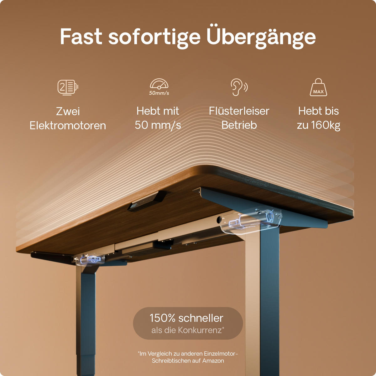 SCHREIBTISCH Elektrisch Höhenverstellbarer HomePro 160x80cm Grau/Walnuss mit Memory-Funktion, Anti-Kollisions Technologie - Walnussfarben/Grau, Holzwerkstoff (80/160/62cm) - Desktronic