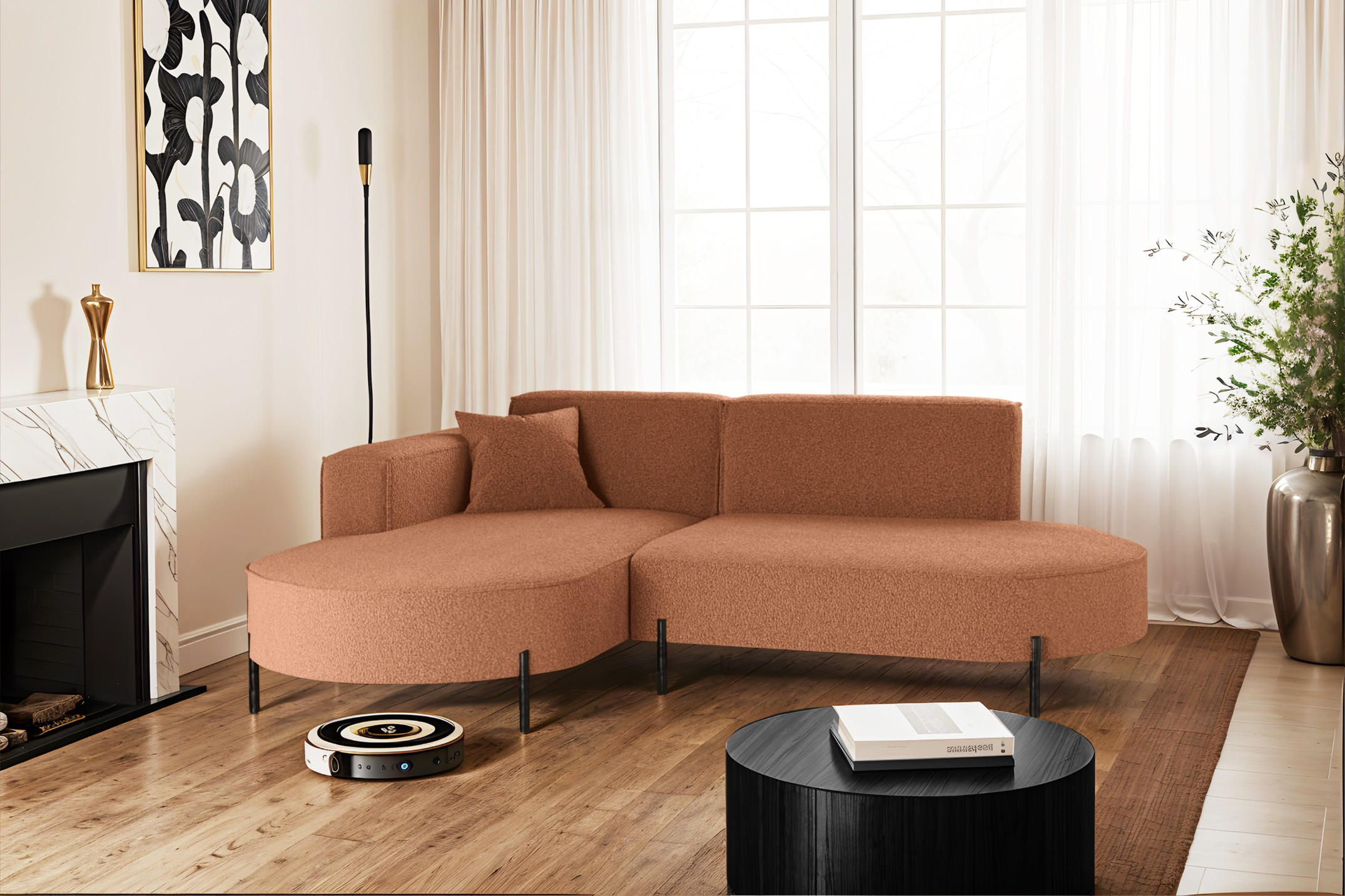 ECKSOFA L-Form Designer Modena Rein Stoff Quelle Kupfer Links - Kupferfarben, Holz/Textil (165/236cm) - Kaiser Möbel