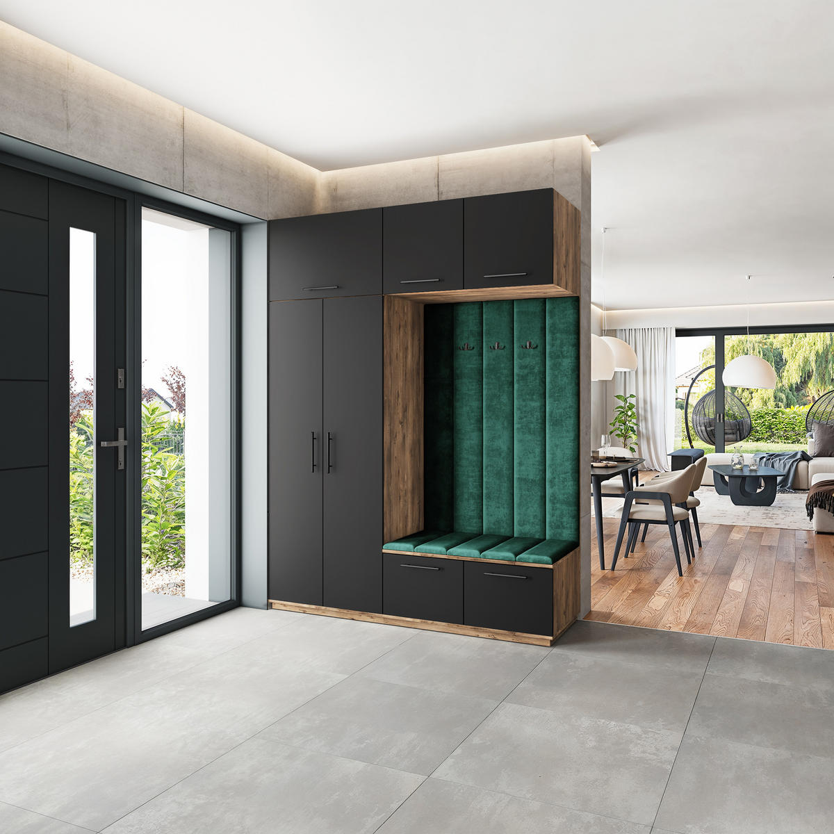 GARDEROBENSCHRANK REMA 180/240/60 cm Modern Garderobe-Set Eiche Lefkas - Eichefarben/Schwarz, Holzwerkstoff (180/240/60cm) - MASSENO