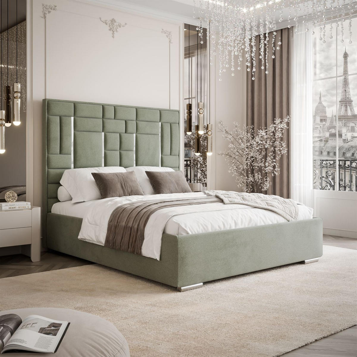 POLSTERBETT BRIGITTE SILVER mit Bettkasten 160x200 cm Element 11 - Grün, Textil (160/200cm) - Lookway