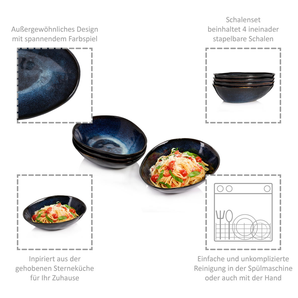 PASTATELLER SET TOKIO - 4 teilig aus Steingut - Dunkelblau, Keramik (24cm) - Sänger