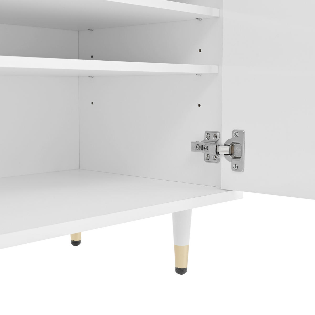 SIDEBOARD 2 Türen, 2 Schubladen, Goldene Beine Platz für 18–24 Paar Schuhe, Verstellbare Regale, Weiß - Weiß, Holzwerkstoff (140/84/39cm) - Urban Meuble