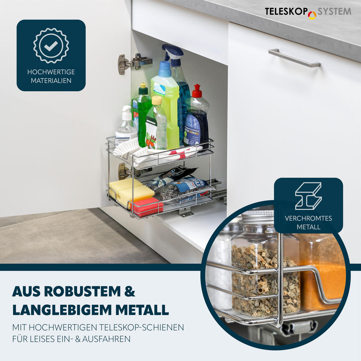 TELESKOP-GEWÜRZREGAL 2-stöckig Metall mit Einlegeboden verchromt - Chromfarben, Metall (21/23.5/28cm) - bremermann