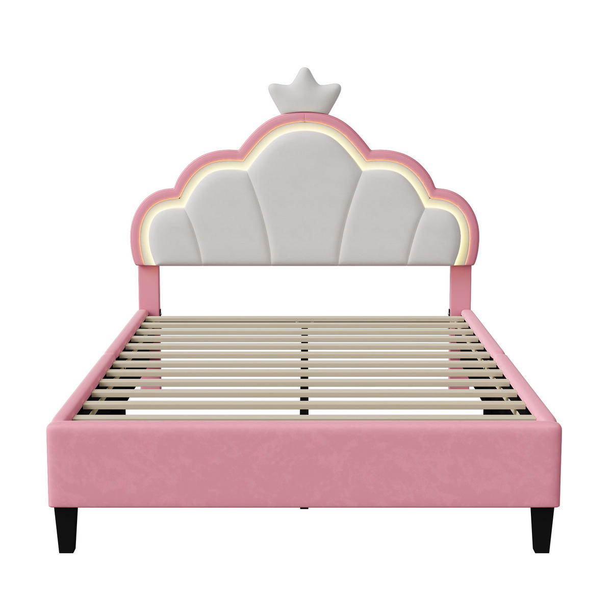 POLSTERBETT 140x200 cm, Rosa, mit Lattenrost, LED-Beleuchtung - Rosa, Textil/Metall (140/200cm)