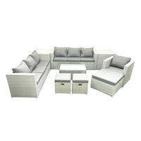 GARTENGARNITUR mit 3-SITZER SOFA,COUCHTISCH Polyrattan Hellgrau-Mix 10-Sitzer - Hellgrau/Grau, Glas/Kunststoff - Fimous