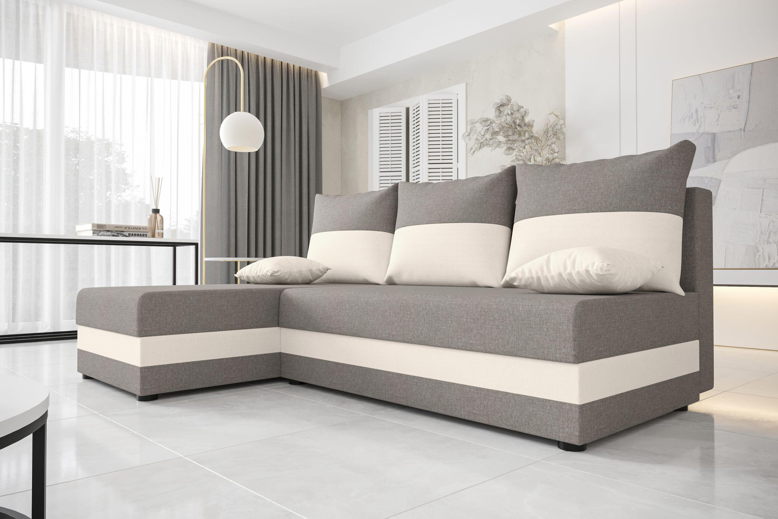 ECKSOFA HEWLET L Sawana 21+01 Links mit Schlaffunktion - Grau, Textil (200/140cm) - Bedante