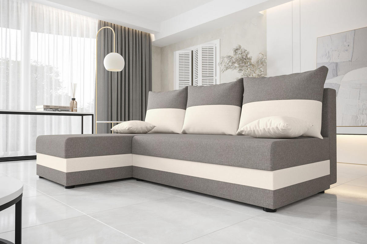 ECKSOFA HEWLET L Sawana 21+01 Links mit Schlaffunktion - Grau, Textil (200/140cm) - Bedante