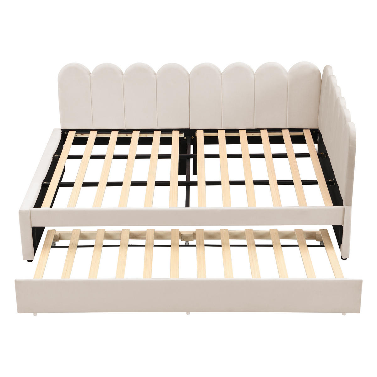 SCHLAFSOFA L-Form mit Ausziehbett 140x200 cm Samt Beige - Beige, Metall (140/200cm) - Meubliv