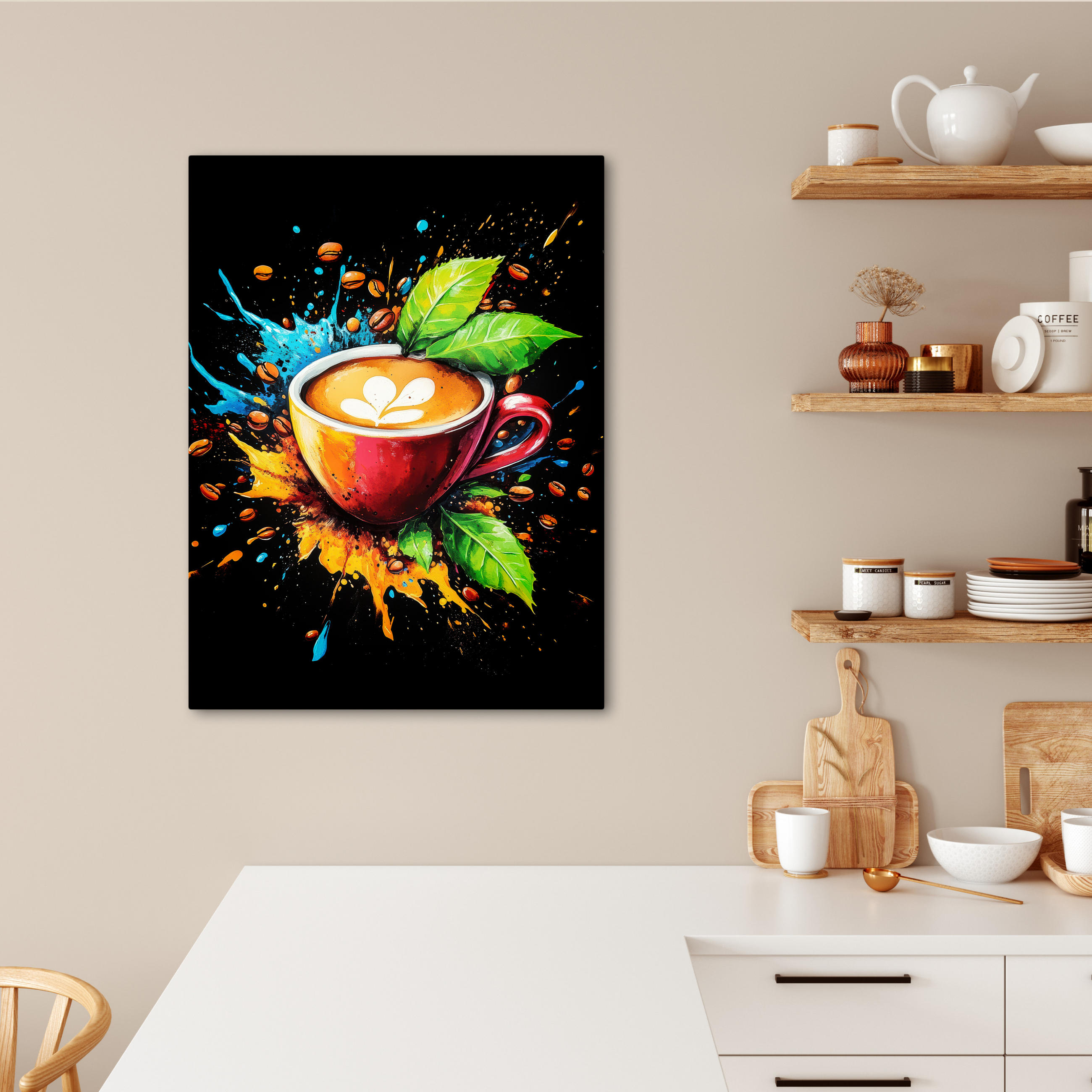 LEINWANDBILD Kaffee - Graffiti - Trinken - Abstrakt 60x80 cm - Mokka, Textil (60/80cm) - MuchoWow