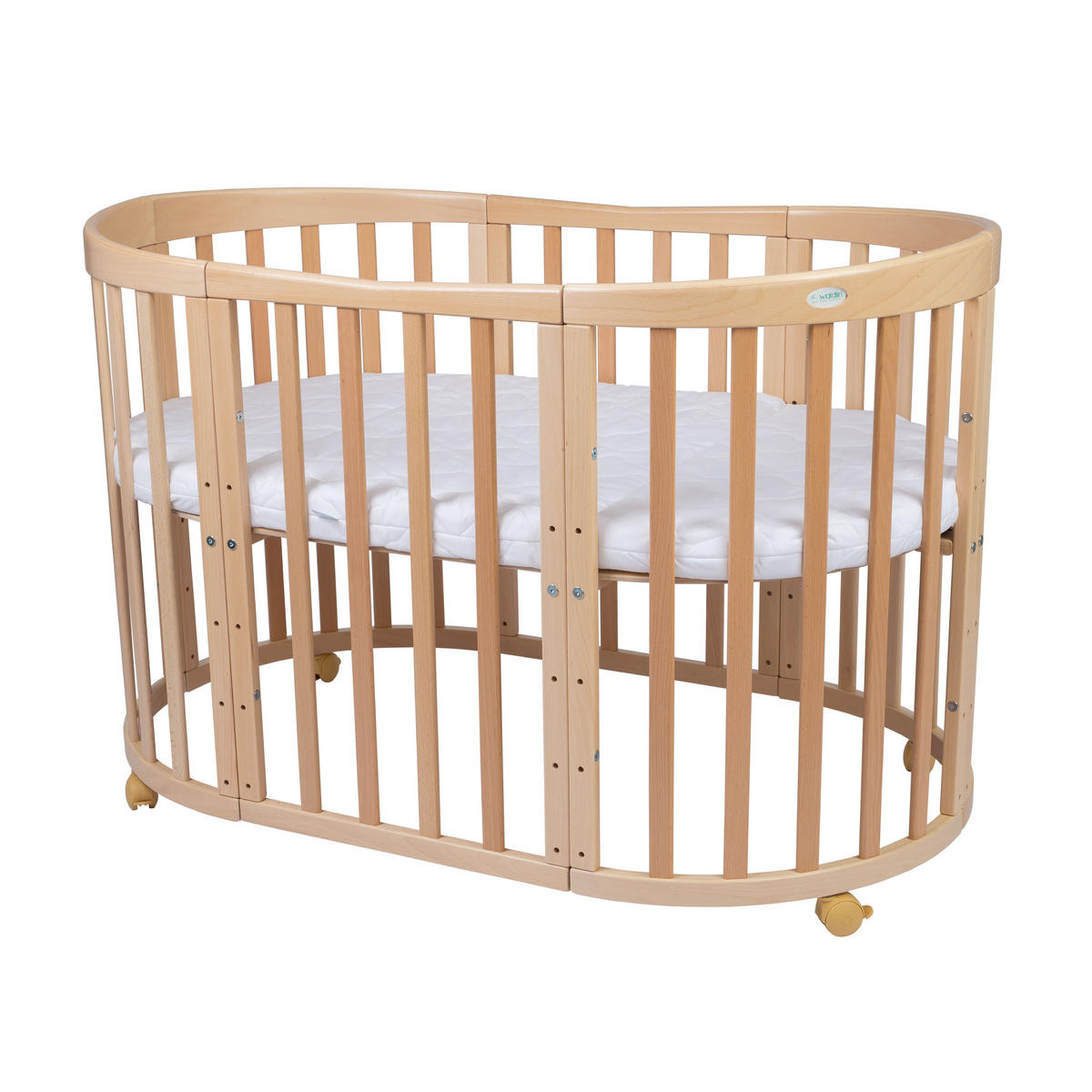 BABYBETT NATUR OVAL 7in1 mit Matratze - Naturfarben, Holz/Textil