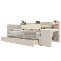 DAYBETT 90x200 Tagesbett Schlafsofa mit Schreibtisch Schubladen USB - Beige, Holzwerkstoff - Gisaae