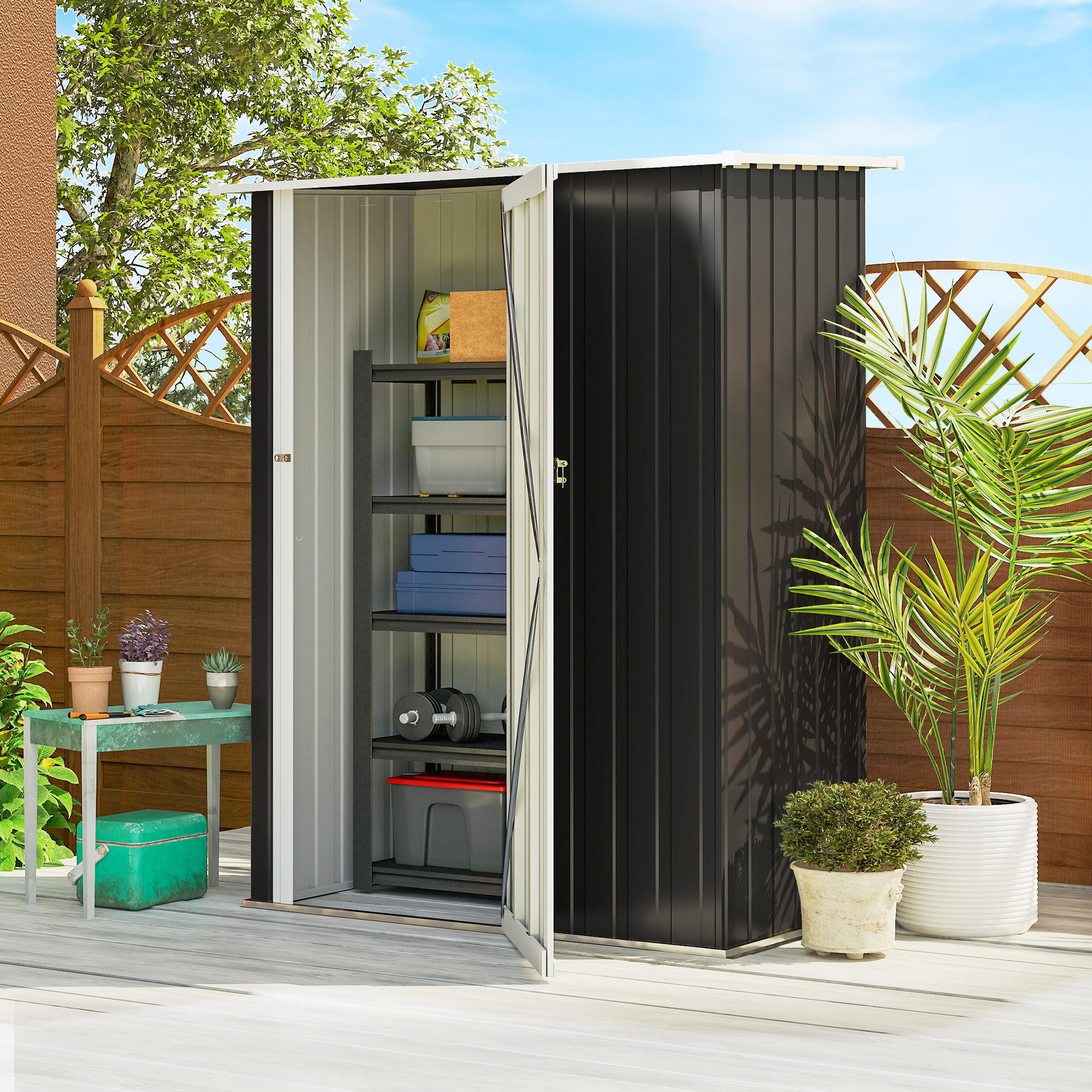 GARTENHAUS Metallgerätehaus für den Außenbereich Tür Outdoor Stahl Dunkelgrau - Dunkelgrau, Metall (84/189/142cm) - Outsunny