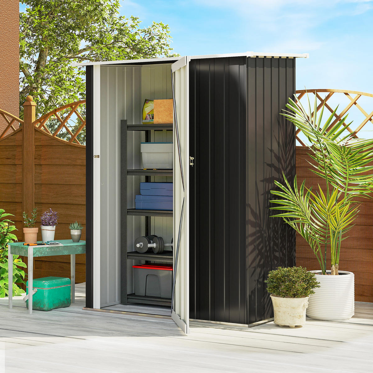 GARTENHAUS Metallgerätehaus für den Außenbereich Tür Outdoor Stahl Dunkelgrau - Dunkelgrau, Metall (84/189/142cm) - Outsunny