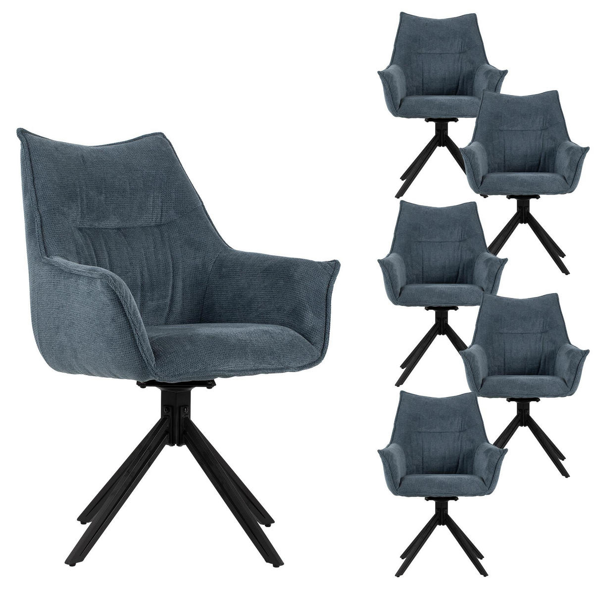 ESSZIMMERSTUHL Ginosa drehbar 6er-Set - Blau/Schwarz, Textil/Metall (62/90/66cm) - Mr. Deko