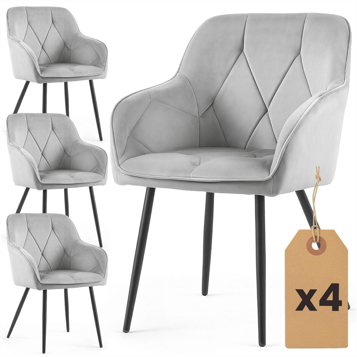 POLSTERSTUHL 4er Set, Metallbeine Grau, Schwarz 54,5/82,5/58 - Schwarz/Grau, Textil (55/83/58cm) - RAUMHIRSCH FURNITURE