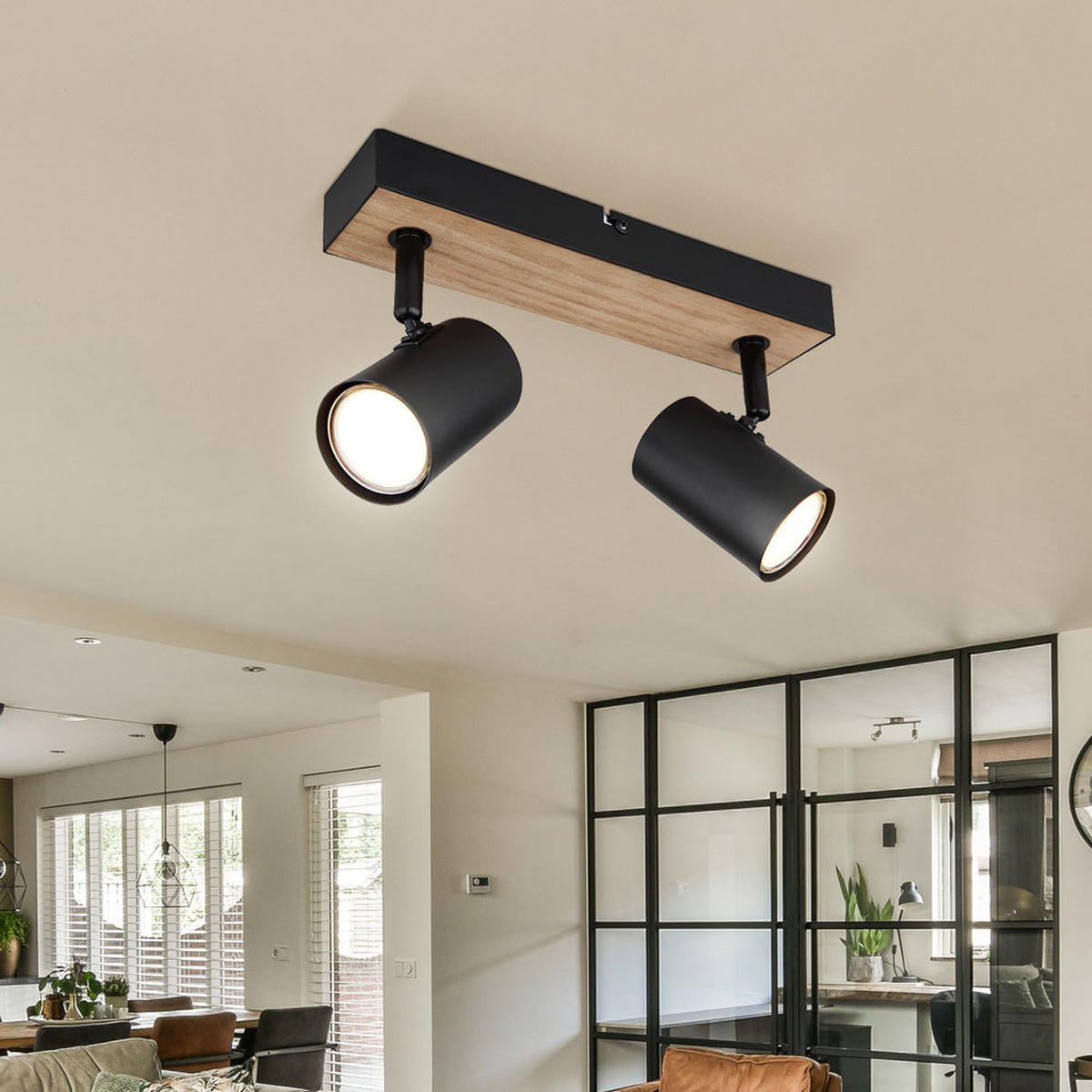 LED DECKENLEUCHTE Metall Holzoptik Schwarz - Schwarz, Metall (26/6/13.5cm) - Globo Lighting